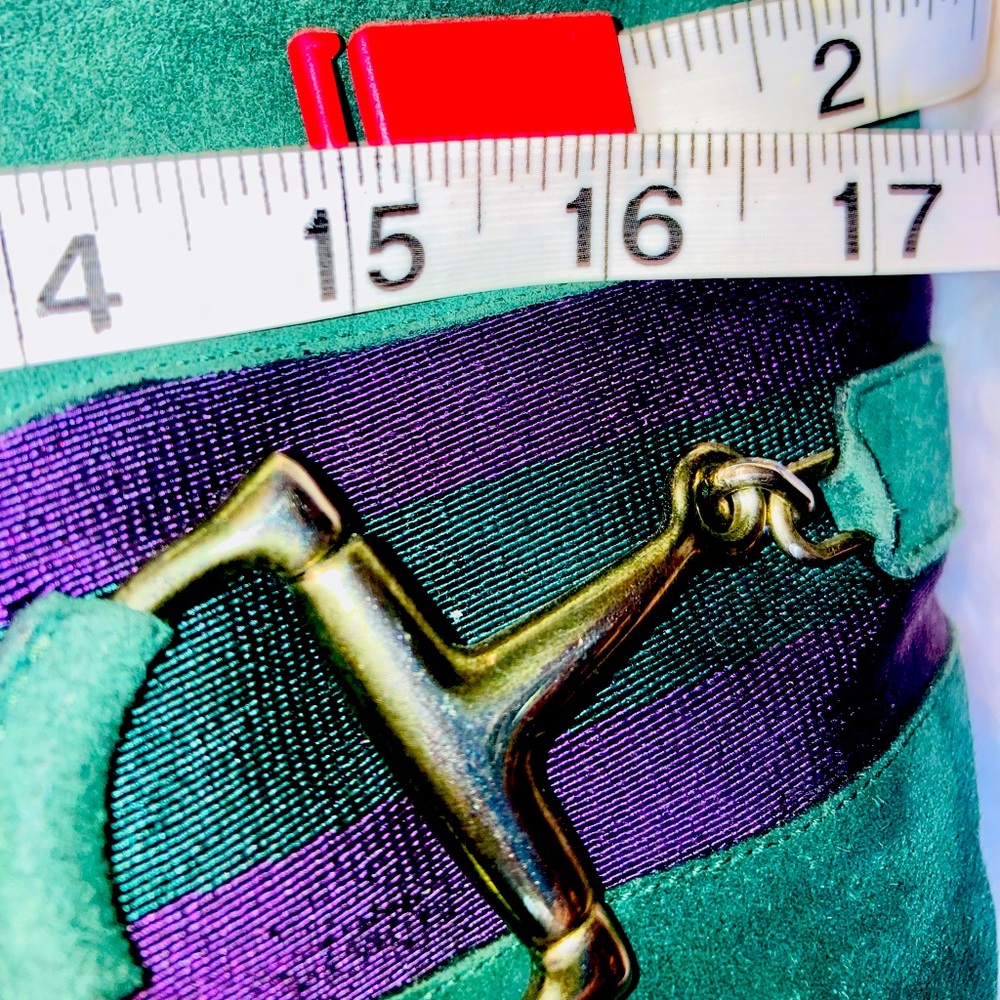 GG DEADSTOCK Gucci Green Suede Purple Ribbon w Horse-bit Boots - Picture 11 of 11